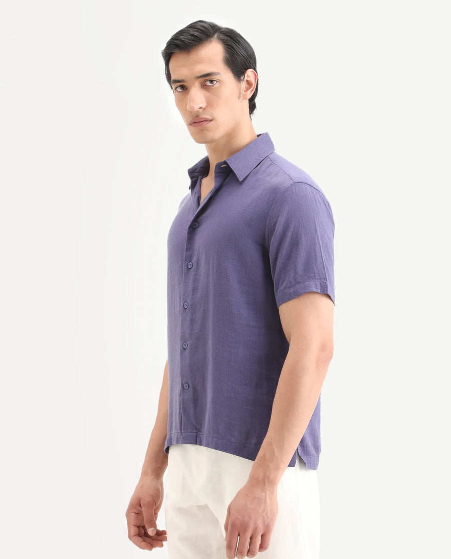 Rare Rabbit Men's Layerr Ss Light Purple Cotton Blend Plain Boxy Fit Full Sleeve Collared Shirt