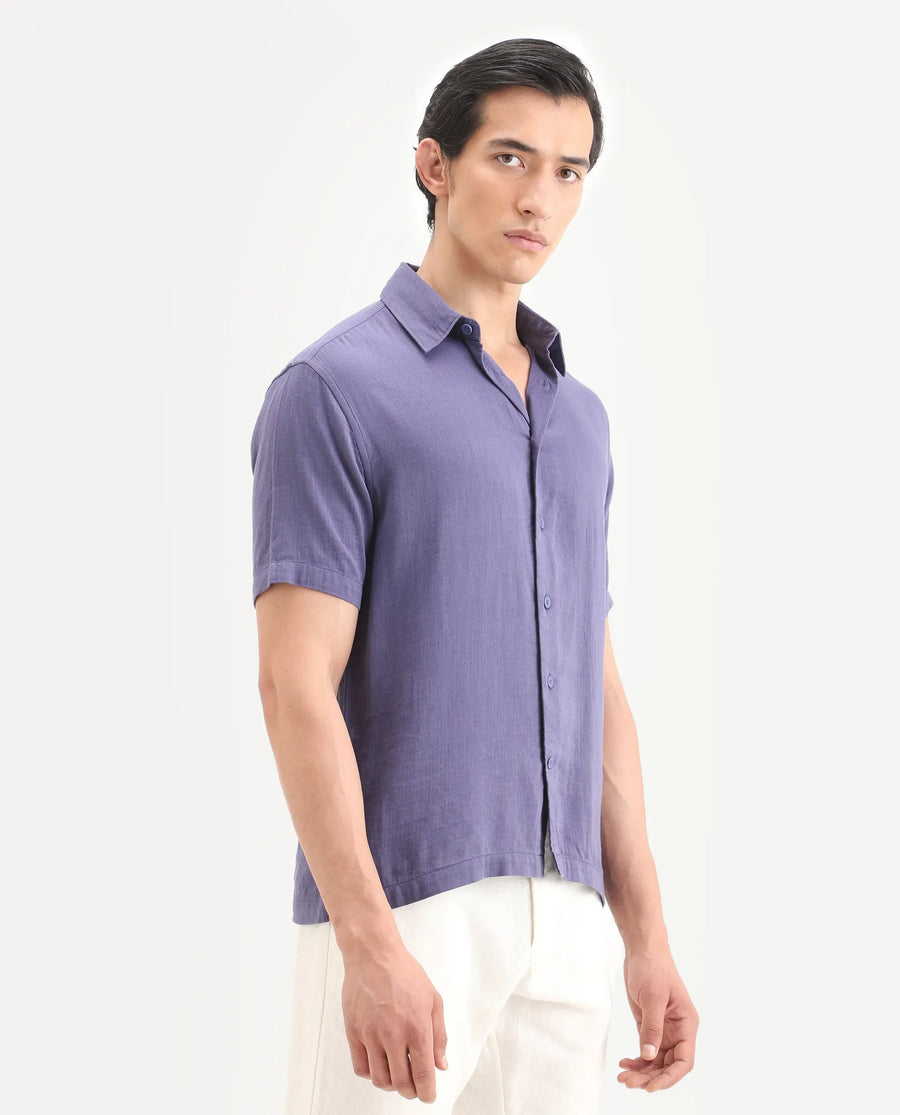 Rare Rabbit Men's Layerr Ss Light Purple Cotton Blend Plain Boxy Fit Full Sleeve Collared Shirt