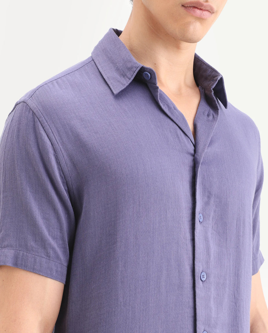Rare Rabbit Men's Layerr Ss Light Purple Cotton Blend Plain Boxy Fit Full Sleeve Collared Shirt