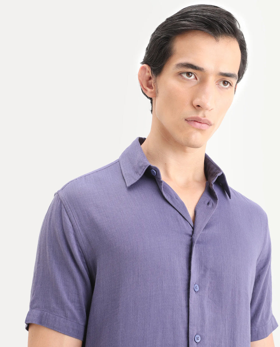 Rare Rabbit Men's Layerr Ss Light Purple Cotton Blend Plain Boxy Fit Full Sleeve Collared Shirt
