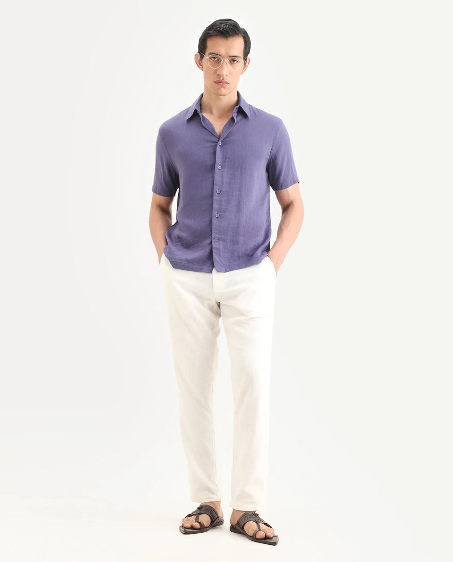 Rare Rabbit Men's Layerr Ss Light Purple Cotton Blend Plain Boxy Fit Full Sleeve Collared Shirt