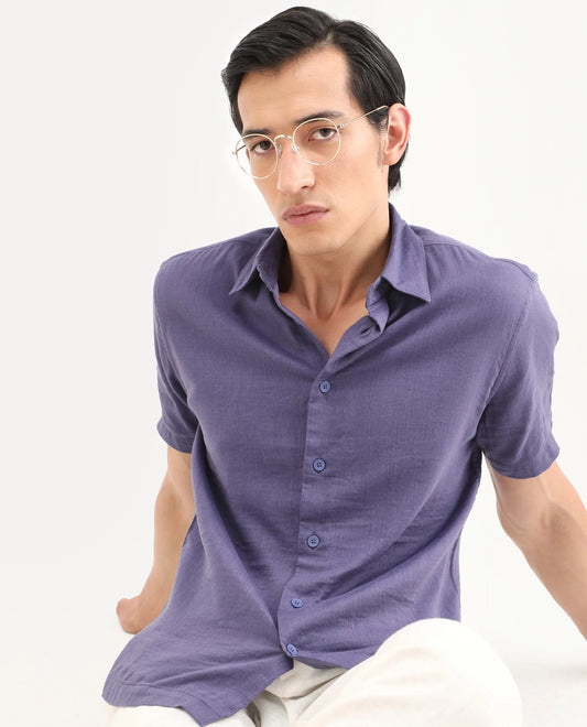 Rare Rabbit Men's Layerr Ss Light Purple Cotton Blend Plain Boxy Fit Full Sleeve Collared Shirt