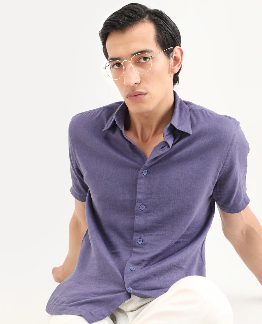 Rare Rabbit Men's Layerr Ss Light Purple Cotton Blend Plain Boxy Fit Full Sleeve Collared Shirt