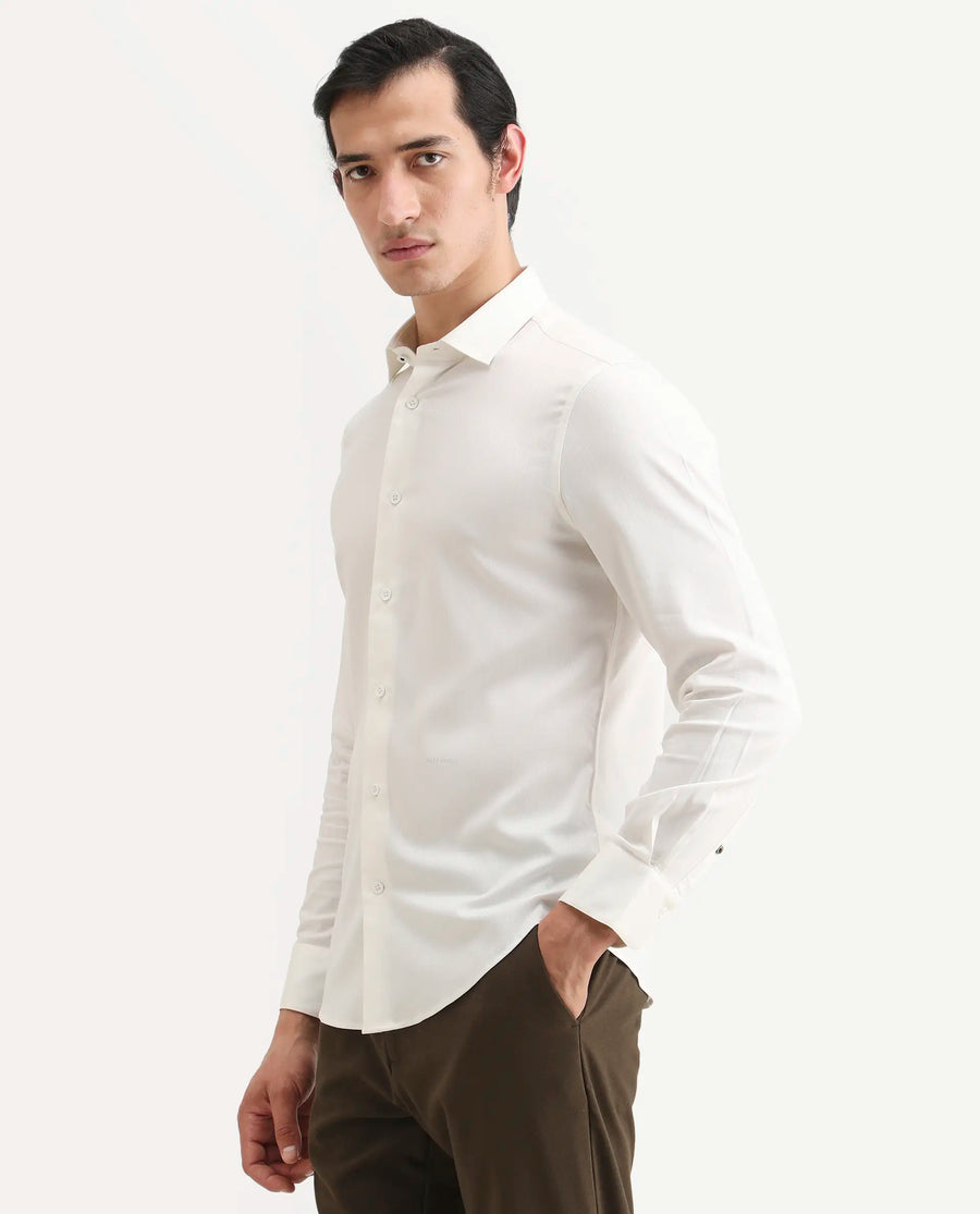 Rare Rabbit Men's Mer-Ss26 White Viscose Blend Fabric Full Sleeve Spread Collar Regular Fit Plain Shirt
