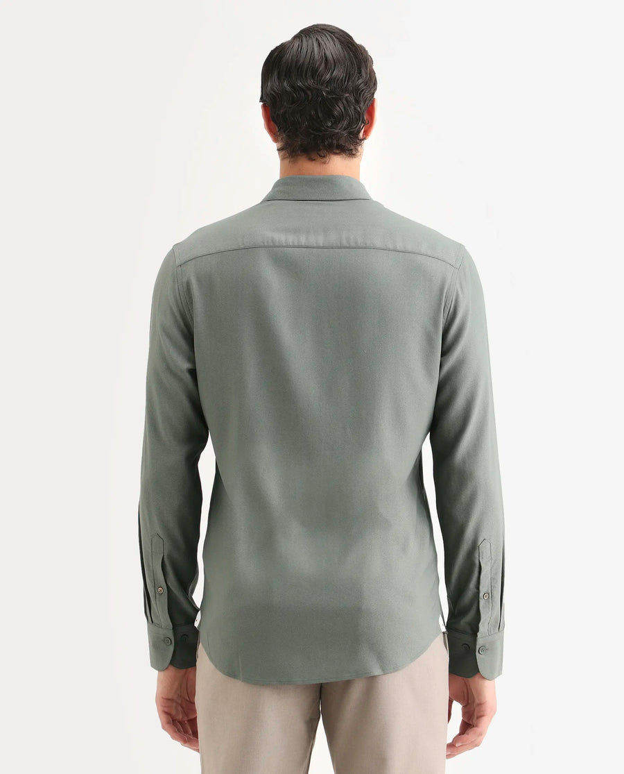 Rare Rabbit Men's Mer-Ss26 Dusky Green Viscose Blend Fabric Full Sleeve Spread Collar Regular Fit Plain Shirt