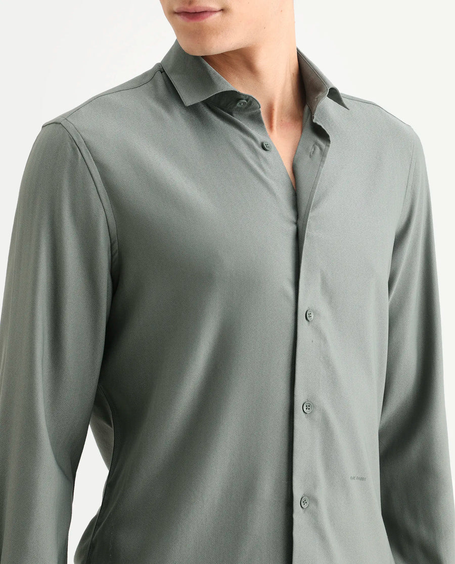 Rare Rabbit Men's Mer-Ss26 Dusky Green Viscose Blend Fabric Full Sleeve Spread Collar Regular Fit Plain Shirt