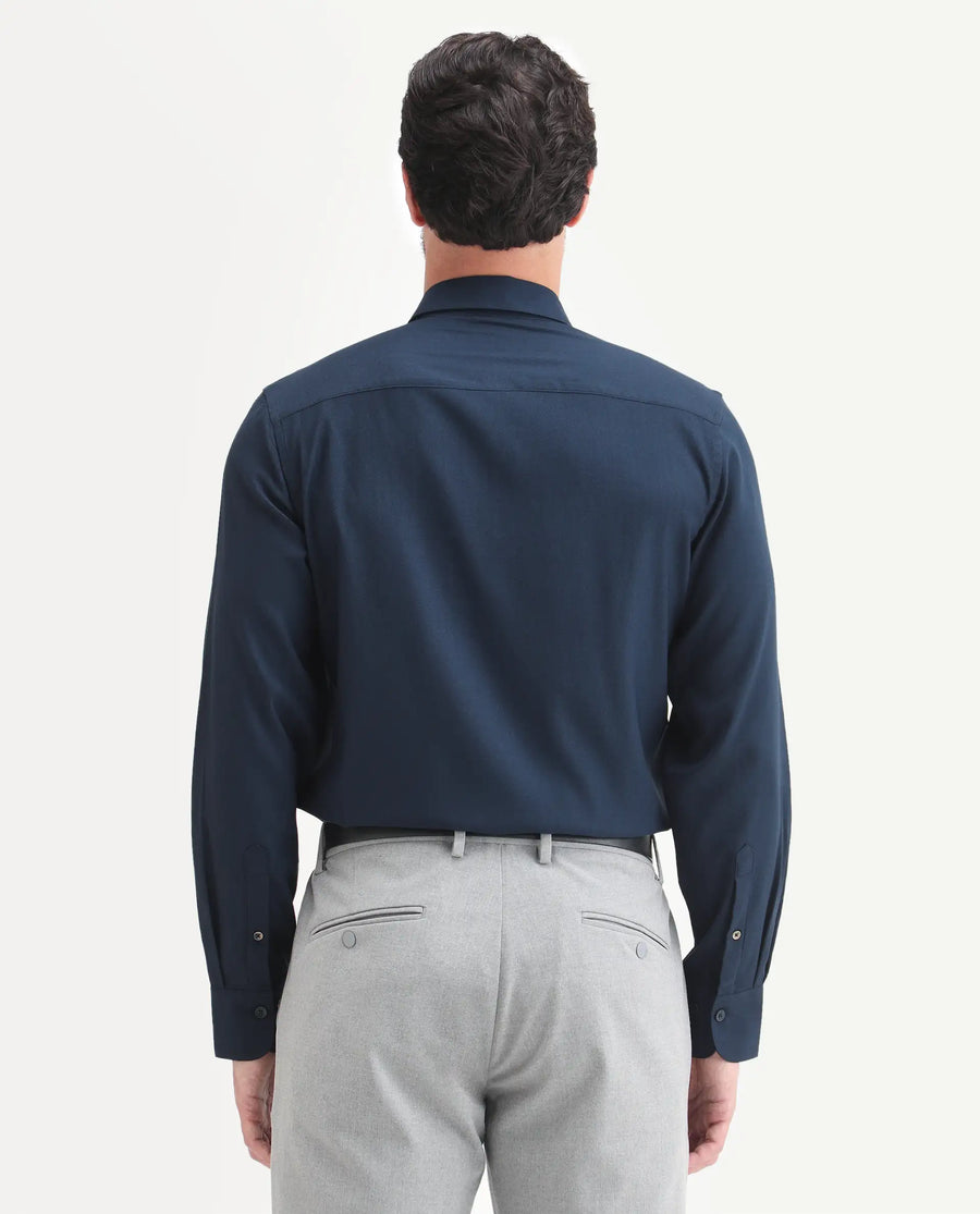 Rare Rabbit Men's Mer-Ss26 Navy Viscose Blend Fabric Full Sleeve Spread Collar Regular Fit Plain Shirt
