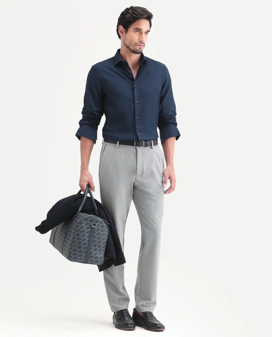 Rare Rabbit Men's Mer-Ss26 Navy Viscose Blend Fabric Full Sleeve Spread Collar Regular Fit Plain Shirt