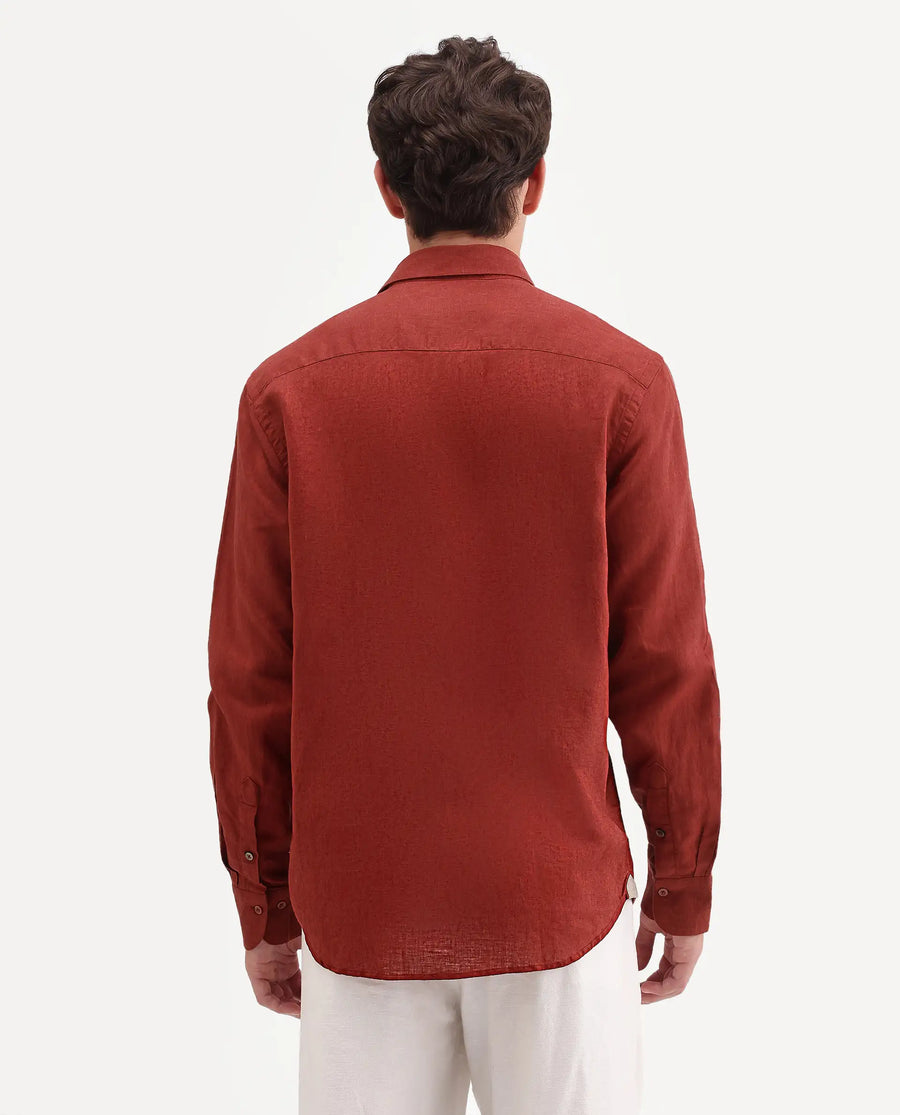 Rare Rabbit Men's Linex Ls Red Linen Blend Fabric Full Sleeve Spread Collar Regular Fit Plain Shirt