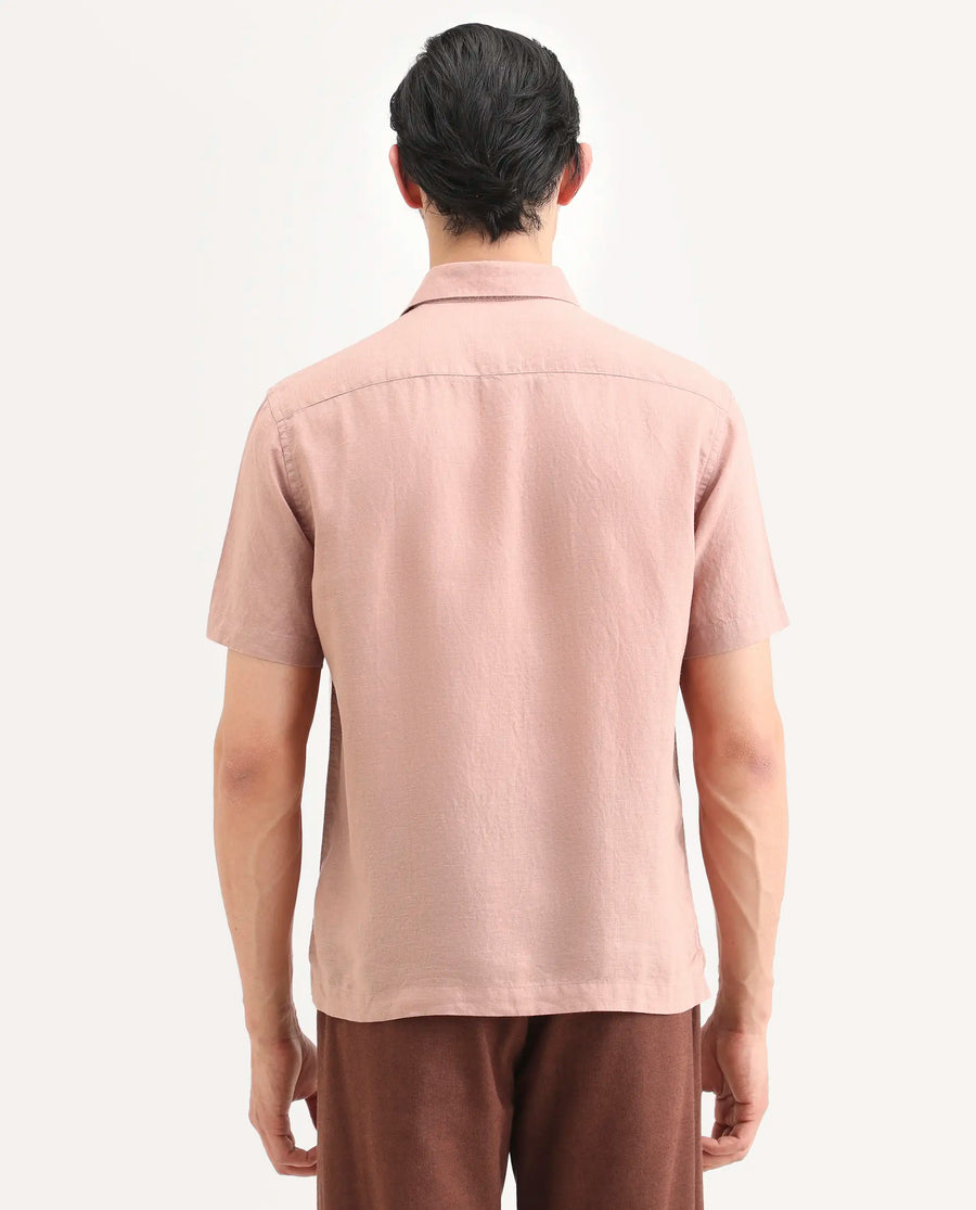 Rare Rabbit Men's Linex Ss Dusky Peach Linen Blend Fabric Half Sleeve Spread Collar Regular Plain Shirt