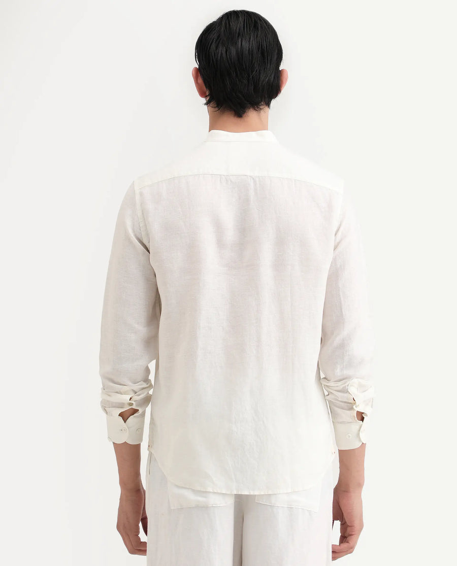 Rare Rabbit Men's Cinex 26 Off White Linen Blend Fabric Full Sleeve Regular Fit Shirt