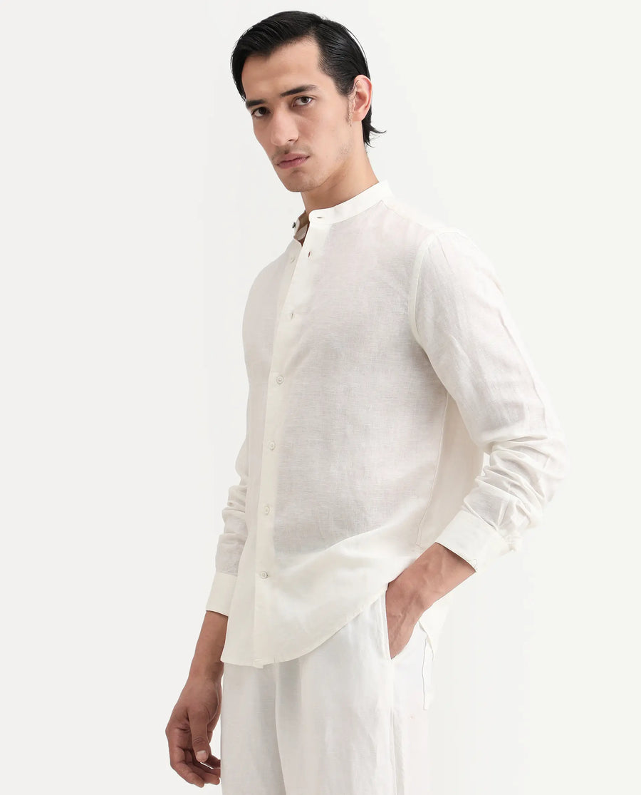 Rare Rabbit Men's Cinex 26 Off White Linen Blend Fabric Full Sleeve Regular Fit Shirt