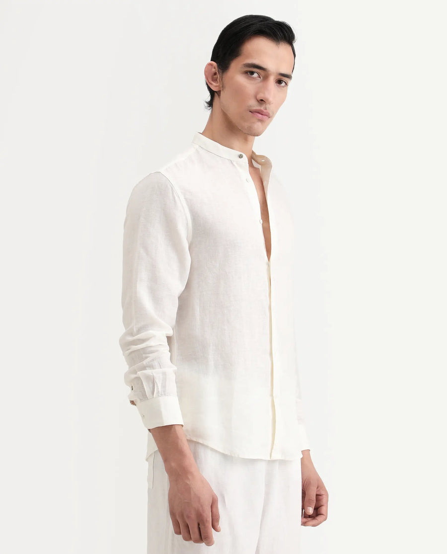 Rare Rabbit Men's Cinex 26 Off White Linen Blend Fabric Full Sleeve Regular Fit Shirt