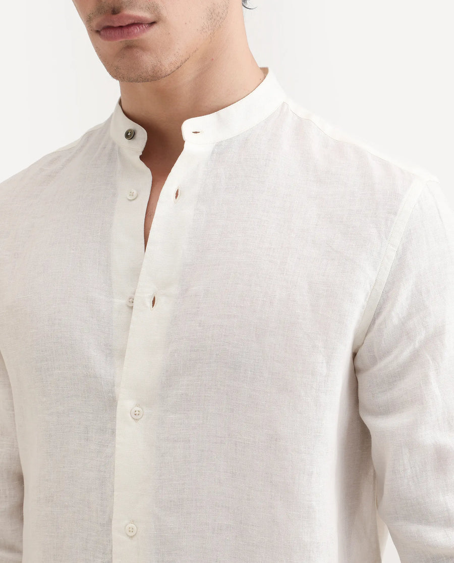 Rare Rabbit Men's Cinex 26 Off White Linen Blend Fabric Full Sleeve Regular Fit Shirt