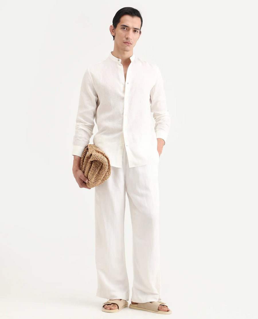 Rare Rabbit Men's Cinex 26 Off White Linen Blend Fabric Full Sleeve Regular Fit Shirt