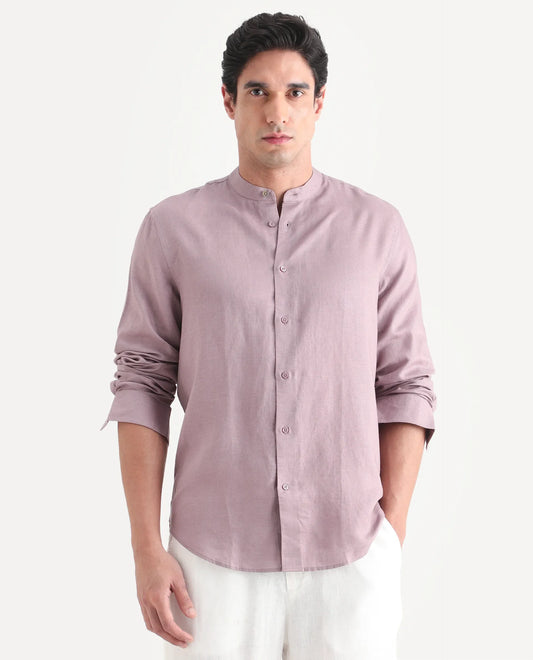 Rare Rabbit Men's Cinex 26 Dusky Pink Linen Blend Fabric Full Sleeve Regular Fit Shirt