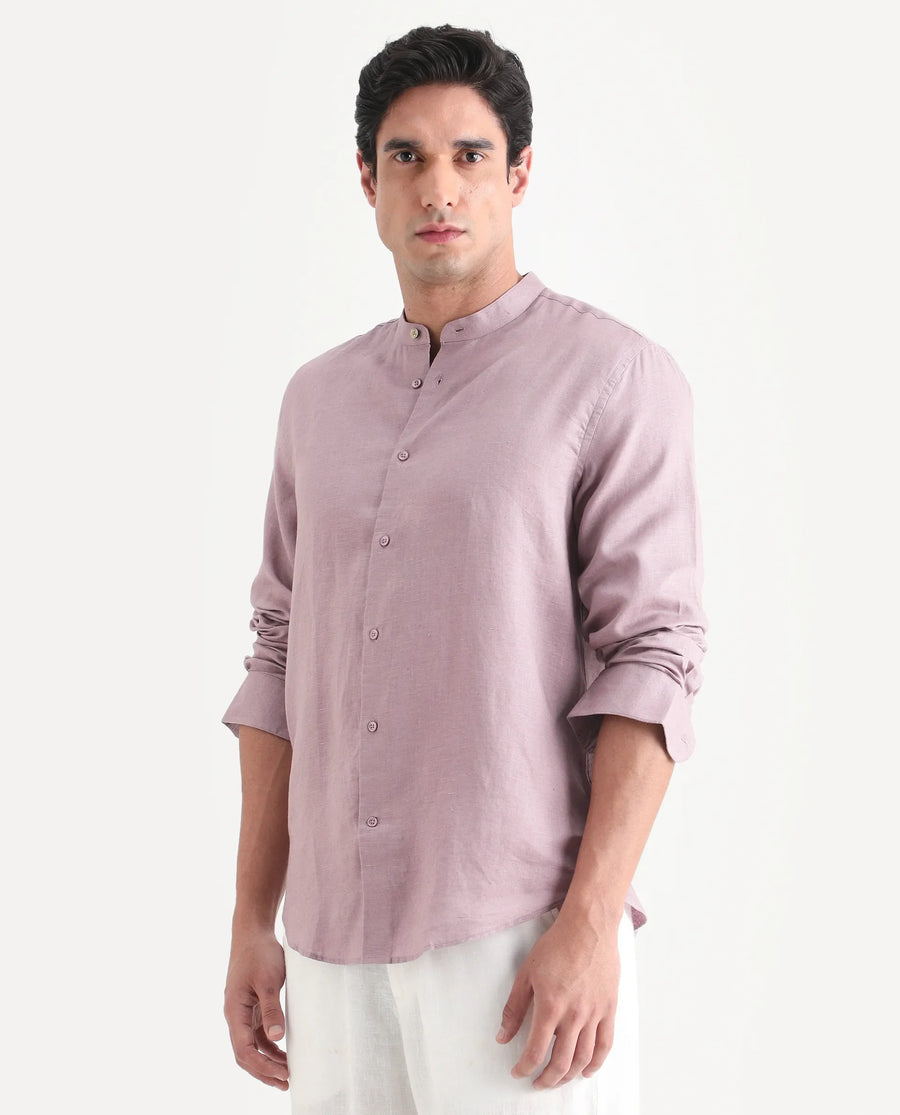 Rare Rabbit Men's Cinex 26 Dusky Pink Linen Blend Fabric Full Sleeve Regular Fit Shirt