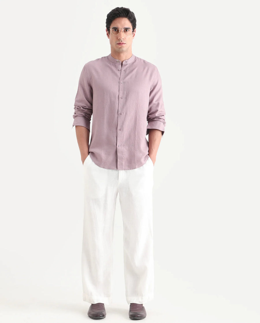 Rare Rabbit Men's Cinex 26 Dusky Pink Linen Blend Fabric Full Sleeve Regular Fit Shirt