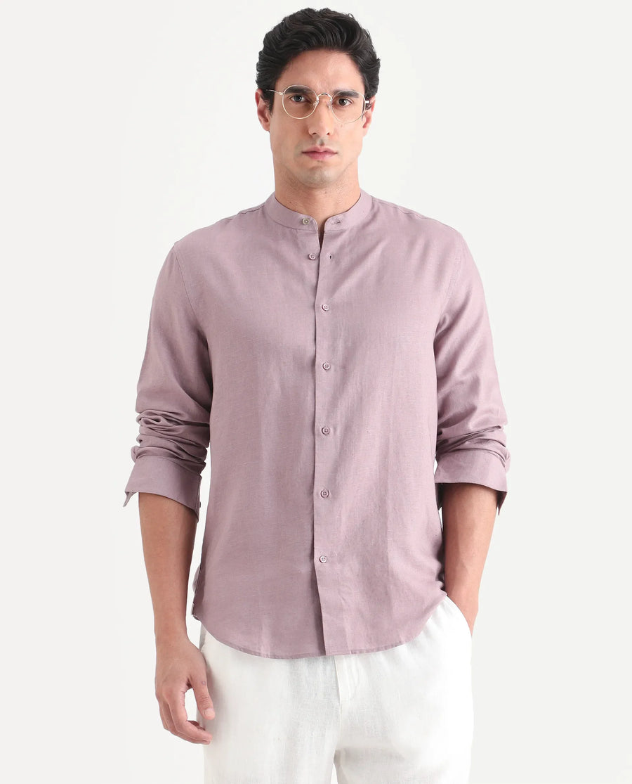 Rare Rabbit Men's Cinex 26 Dusky Pink Linen Blend Fabric Full Sleeve Regular Fit Shirt