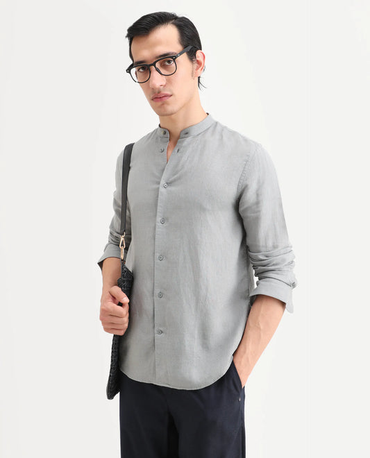 Rare Rabbit Men's Cinex 26 Dusky Olive Linen Blend Fabric Full Sleeve Regular Fit Shirt