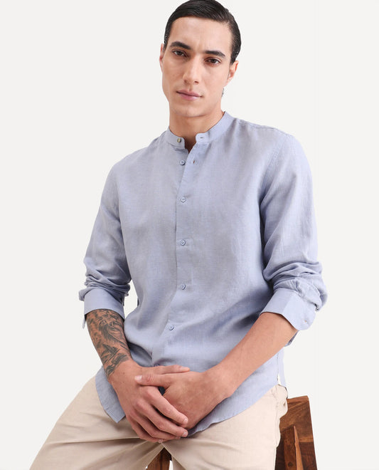 Rare Rabbit Men's Cinex 26 Light Purple Linen Blend Fabric Full Sleeve Regular Fit Shirt