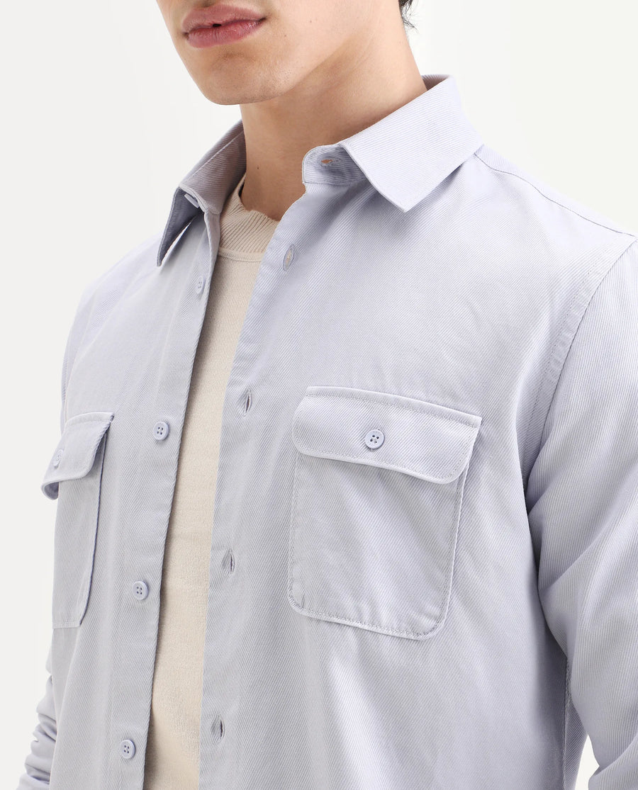 Rare Rabbit Men's Lyton-Ss26 Pastel Blue Cotton Blend Fabric Full Sleeve Spread Collar Regular Fit Plain Shirt