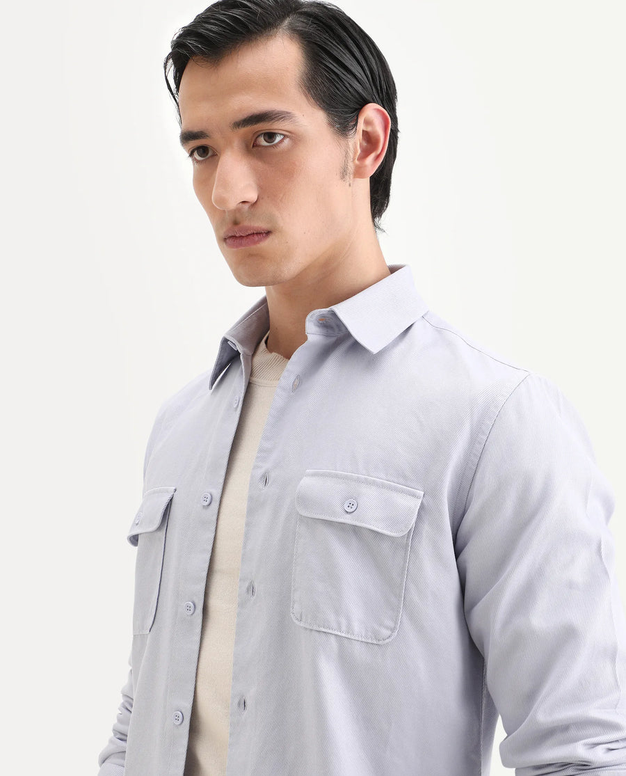 Rare Rabbit Men's Lyton-Ss26 Pastel Blue Cotton Blend Fabric Full Sleeve Spread Collar Regular Fit Plain Shirt
