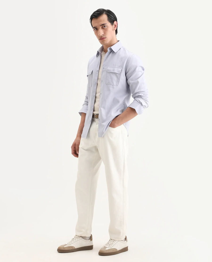 Rare Rabbit Men's Lyton-Ss26 Pastel Blue Cotton Blend Fabric Full Sleeve Spread Collar Regular Fit Plain Shirt