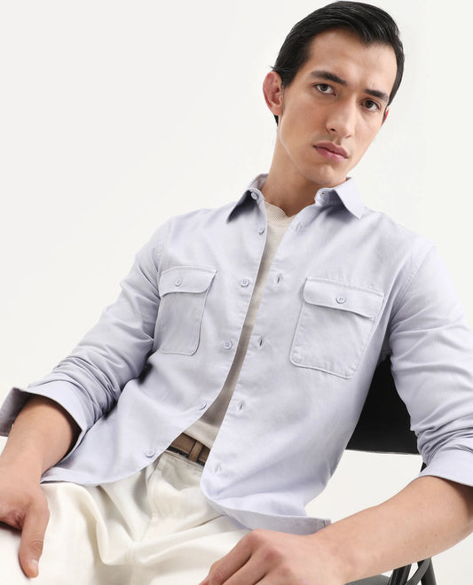 Rare Rabbit Men's Lyton-Ss26 Pastel Blue Cotton Blend Fabric Full Sleeve Spread Collar Regular Fit Plain Shirt