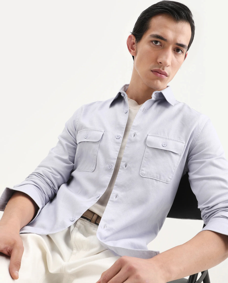 Rare Rabbit Men's Lyton-Ss26 Pastel Blue Cotton Blend Fabric Full Sleeve Spread Collar Regular Fit Plain Shirt