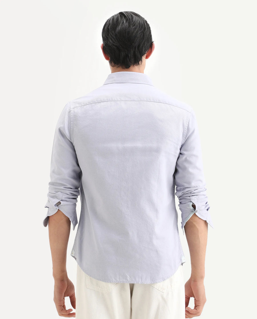 Rare Rabbit Men's Lyton-Ss26 Pastel Blue Cotton Blend Fabric Full Sleeve Spread Collar Regular Fit Plain Shirt