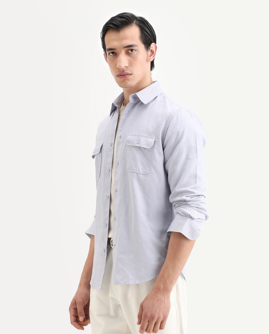 Rare Rabbit Men's Lyton-Ss26 Pastel Blue Cotton Blend Fabric Full Sleeve Spread Collar Regular Fit Plain Shirt