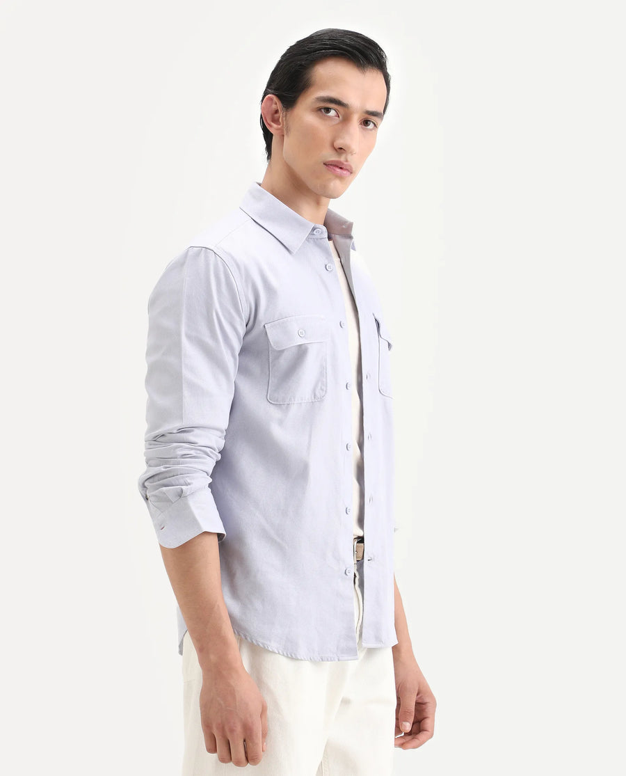 Rare Rabbit Men's Lyton-Ss26 Pastel Blue Cotton Blend Fabric Full Sleeve Spread Collar Regular Fit Plain Shirt
