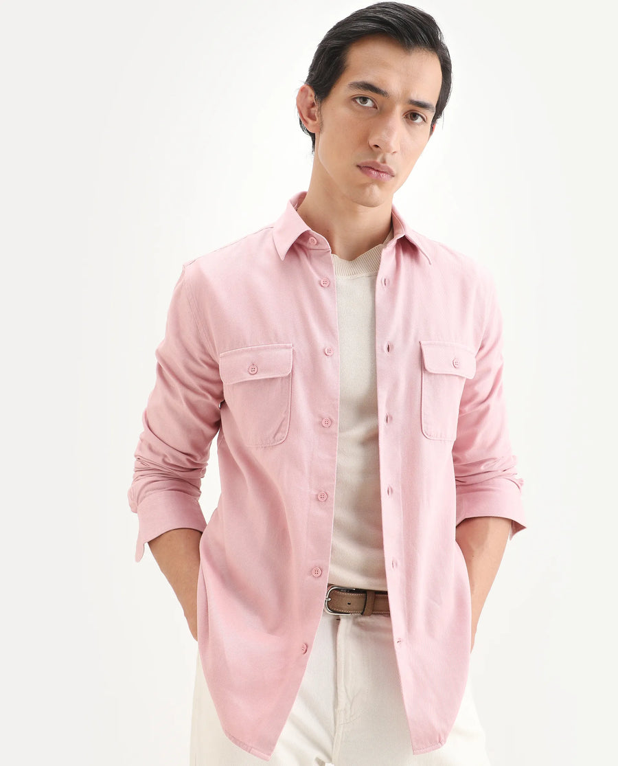 Rare Rabbit Men's Lyton-Ss26 Pastel Pink Cotton Blend Fabric Full Sleeve Spread Collar Regular Fit Plain Shirt
