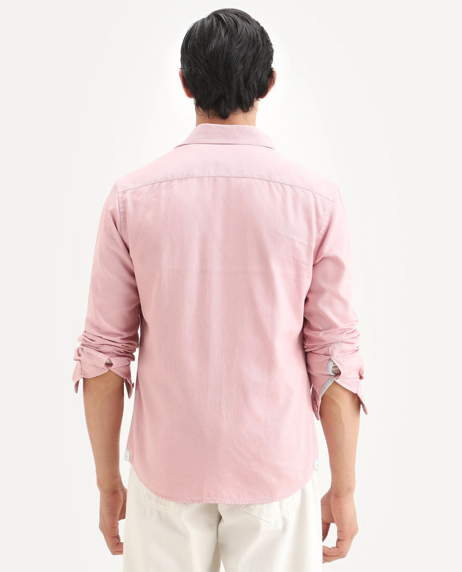 Rare Rabbit Men's Lyton-Ss26 Pastel Pink Cotton Blend Fabric Full Sleeve Spread Collar Regular Fit Plain Shirt