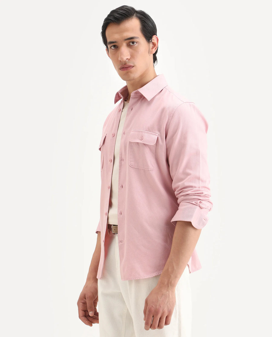Rare Rabbit Men's Lyton-Ss26 Pastel Pink Cotton Blend Fabric Full Sleeve Spread Collar Regular Fit Plain Shirt