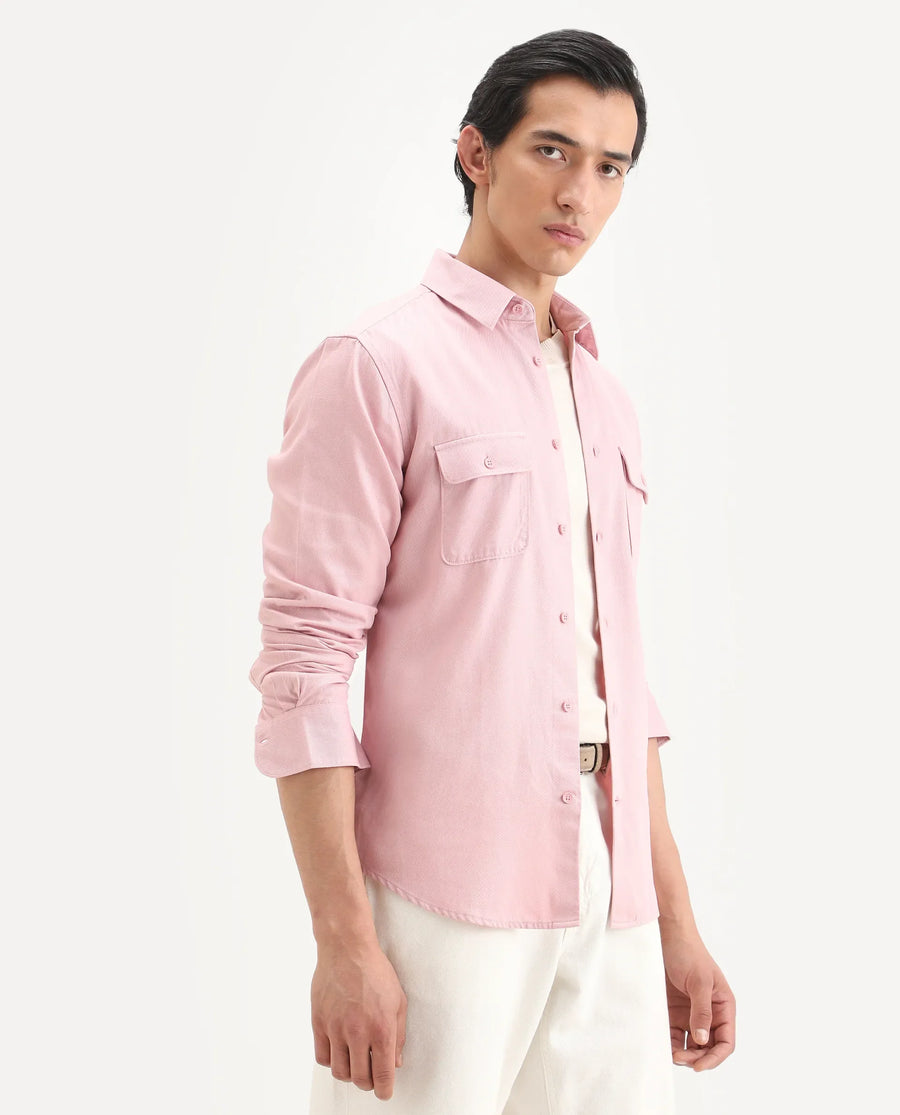 Rare Rabbit Men's Lyton-Ss26 Pastel Pink Cotton Blend Fabric Full Sleeve Spread Collar Regular Fit Plain Shirt