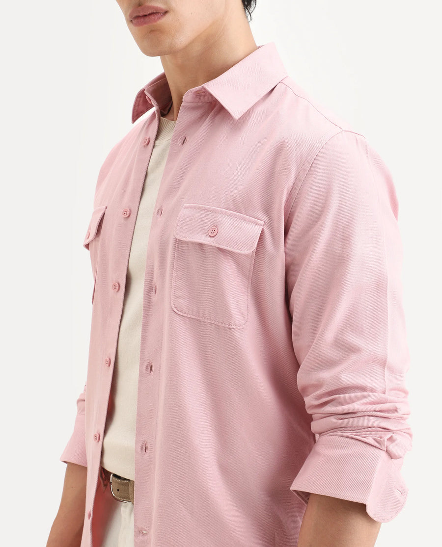 Rare Rabbit Men's Lyton-Ss26 Pastel Pink Cotton Blend Fabric Full Sleeve Spread Collar Regular Fit Plain Shirt