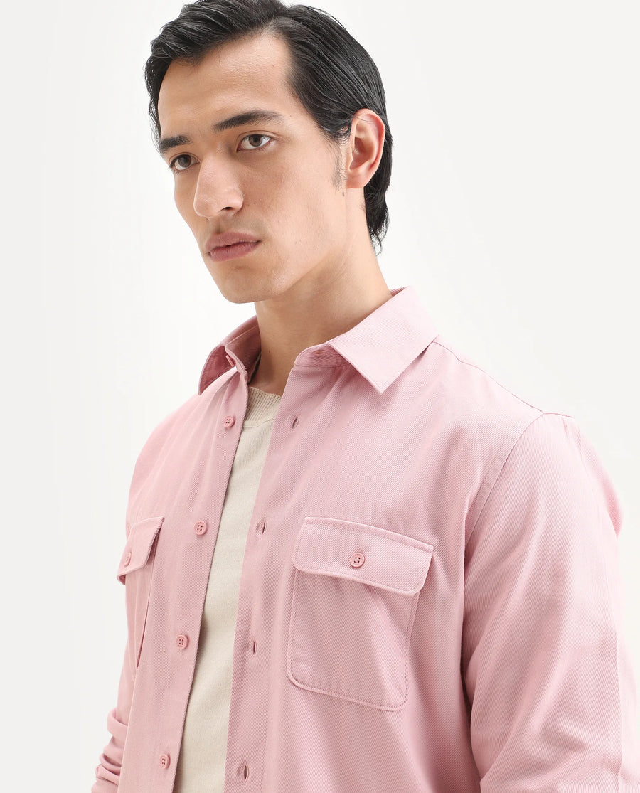 Rare Rabbit Men's Lyton-Ss26 Pastel Pink Cotton Blend Fabric Full Sleeve Spread Collar Regular Fit Plain Shirt