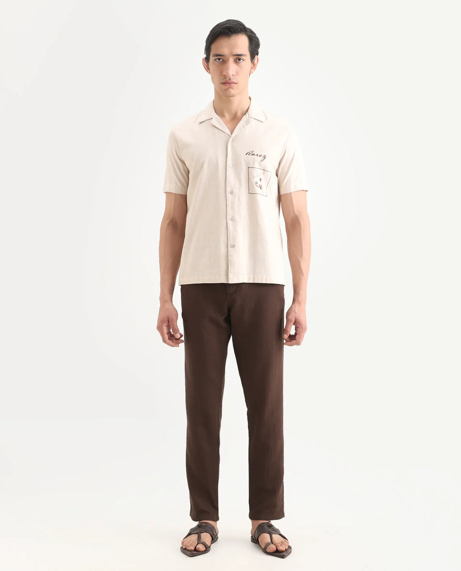 Rare Rabbit Men's Pastor-Ss26 Brown Cotton Fabric Regular Fit Drawstring Plain Trouser