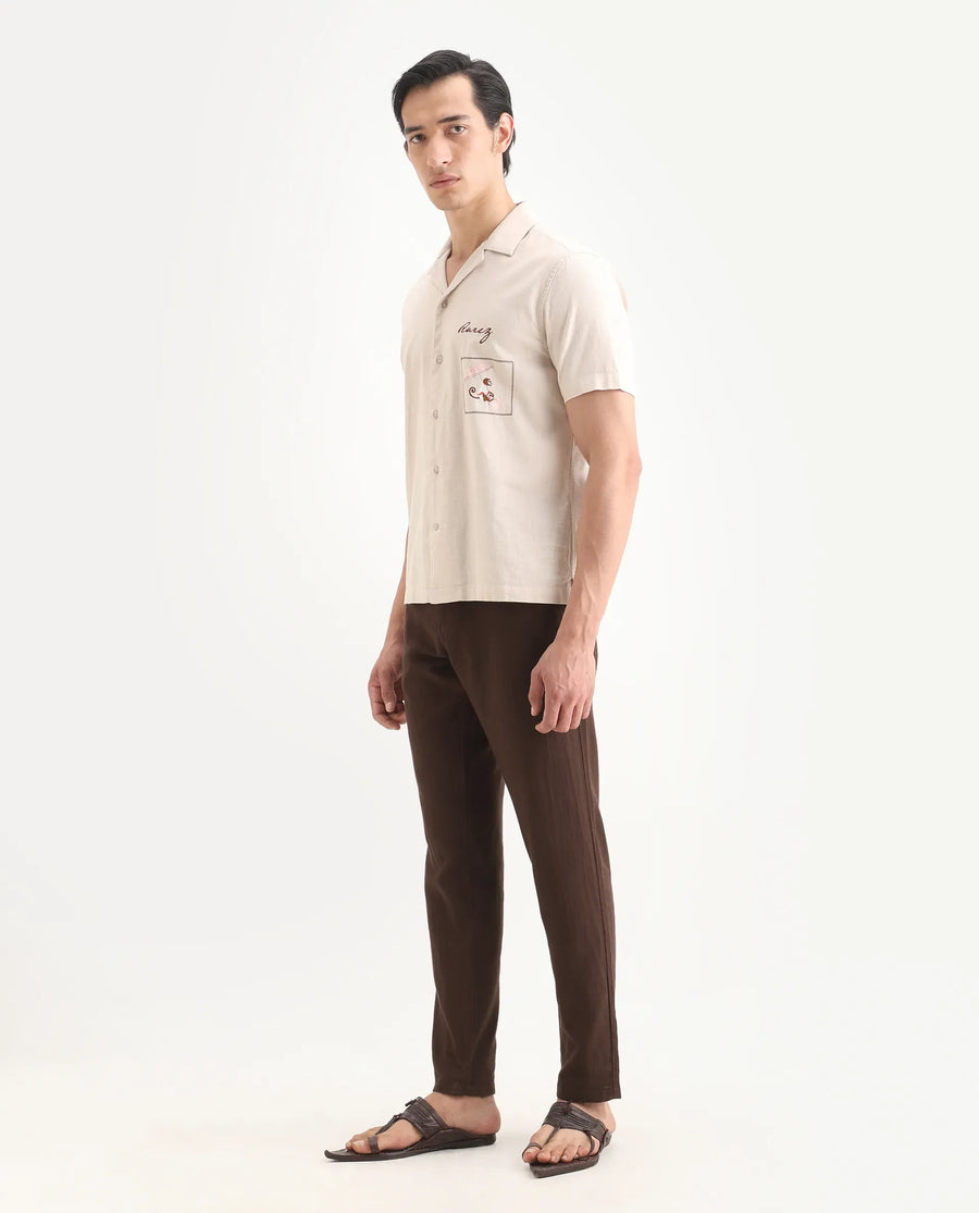 Rare Rabbit Men's Pastor-Ss26 Brown Cotton Fabric Regular Fit Drawstring Plain Trouser