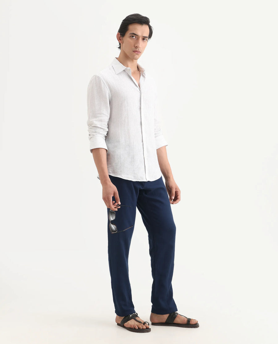Rare Rabbit Men's Pastor-Ss26 Dark Blue Cotton Fabric Regular Fit Drawstring Plain Trouser