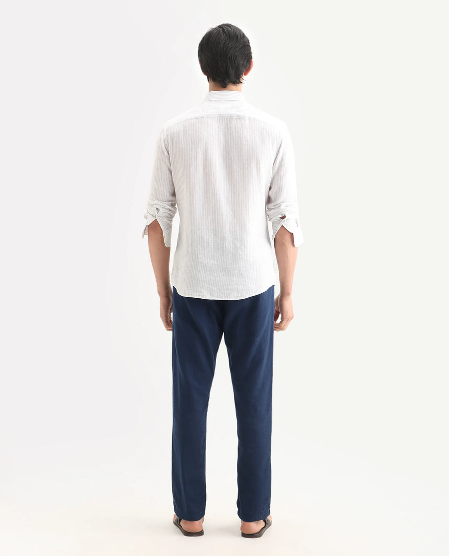 Rare Rabbit Men's Pastor-Ss26 Dark Blue Cotton Fabric Regular Fit Drawstring Plain Trouser