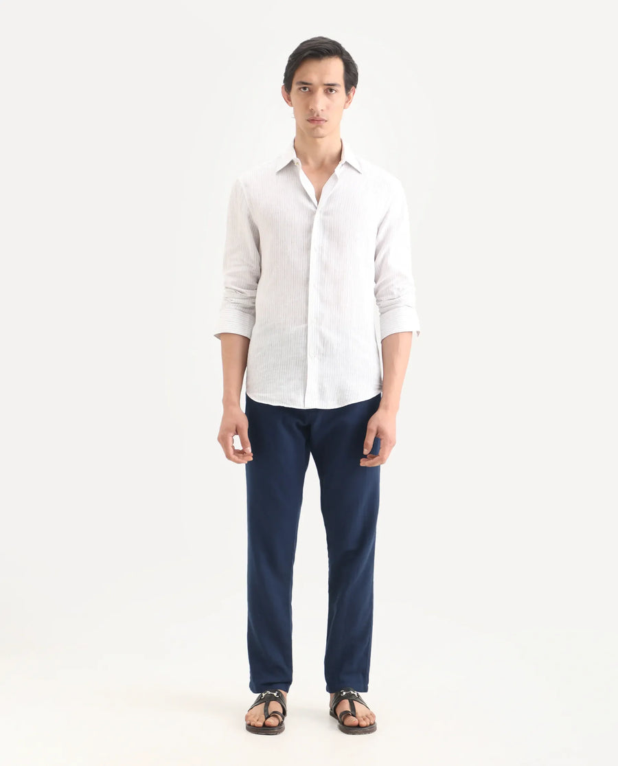 Rare Rabbit Men's Pastor-Ss26 Dark Blue Cotton Fabric Regular Fit Drawstring Plain Trouser