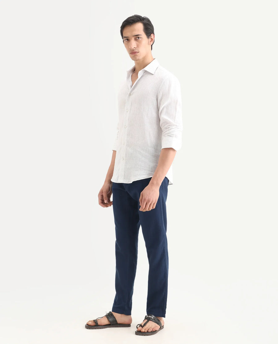 Rare Rabbit Men's Pastor-Ss26 Dark Blue Cotton Fabric Regular Fit Drawstring Plain Trouser
