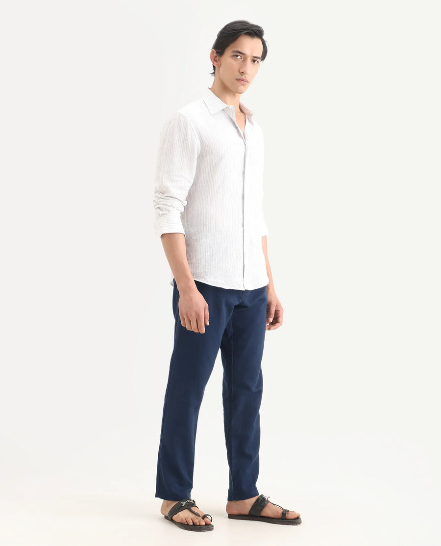 Rare Rabbit Men's Pastor-Ss26 Dark Blue Cotton Fabric Regular Fit Drawstring Plain Trouser