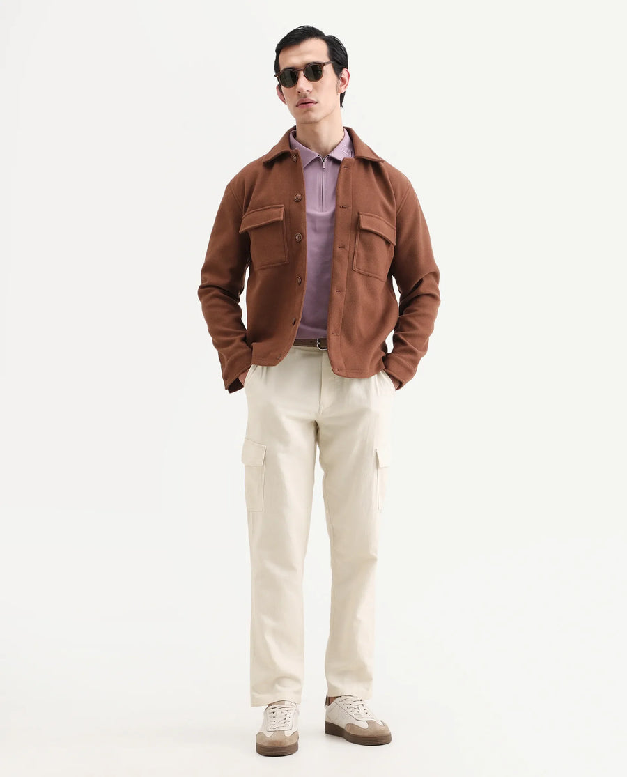 Rare Rabbit Men's Presso-Ss26 Light Beige Cotton Fabric Regular Fit Plain Cargo Trouser