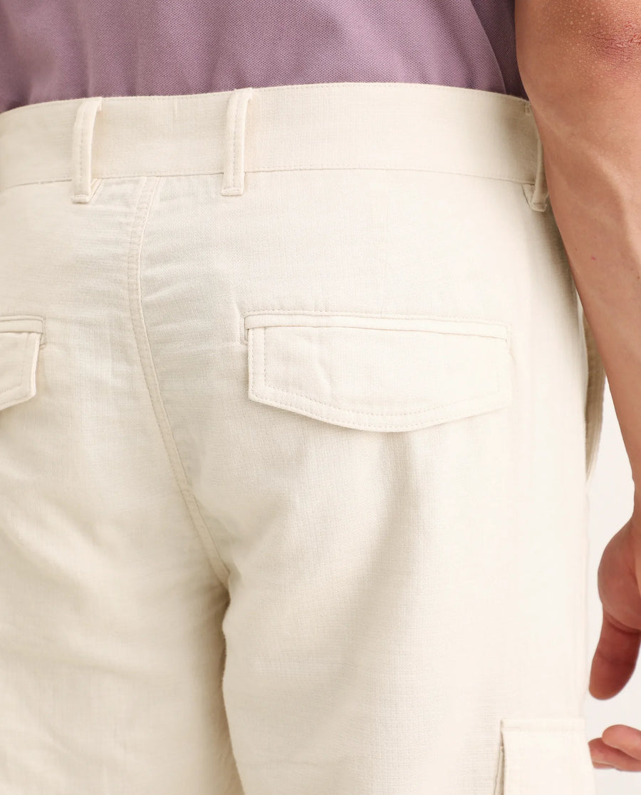 Rare Rabbit Men's Presso-Ss26 Light Beige Cotton Fabric Regular Fit Plain Cargo Trouser