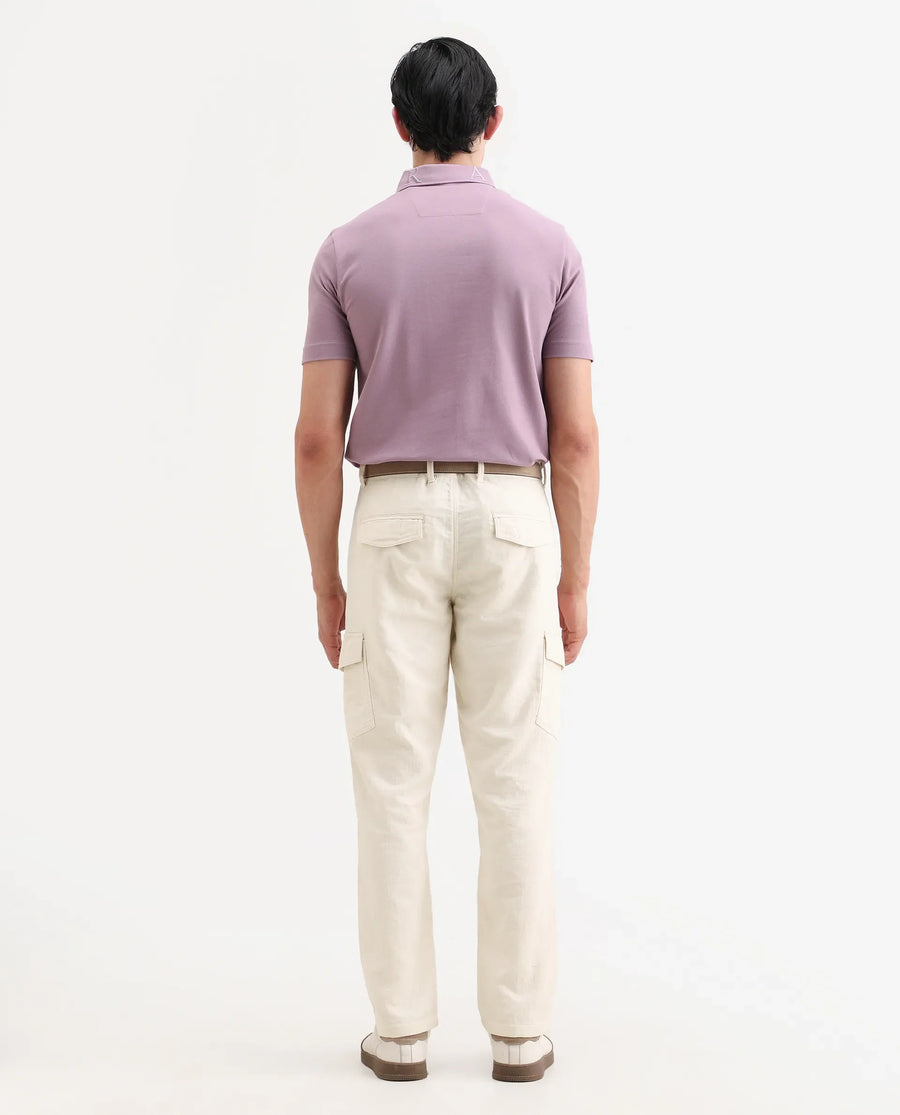 Rare Rabbit Men's Presso-Ss26 Light Beige Cotton Fabric Regular Fit Plain Cargo Trouser