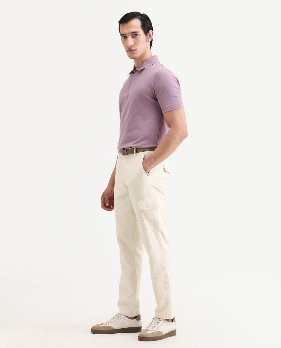 Rare Rabbit Men's Presso-Ss26 Light Beige Cotton Fabric Regular Fit Plain Cargo Trouser